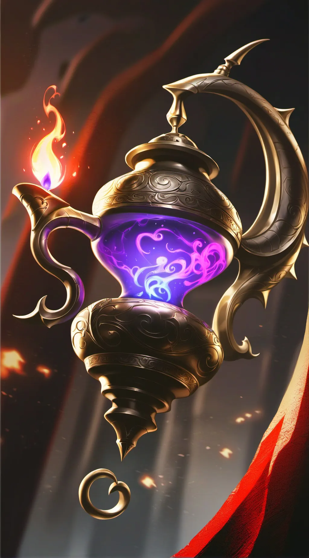 ai character: Cursed genie lamp background