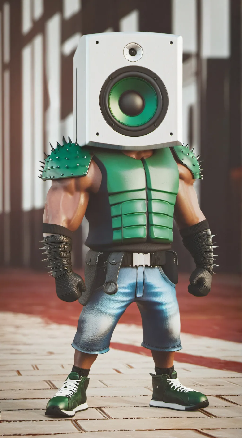 ai character: Green speaker man  background