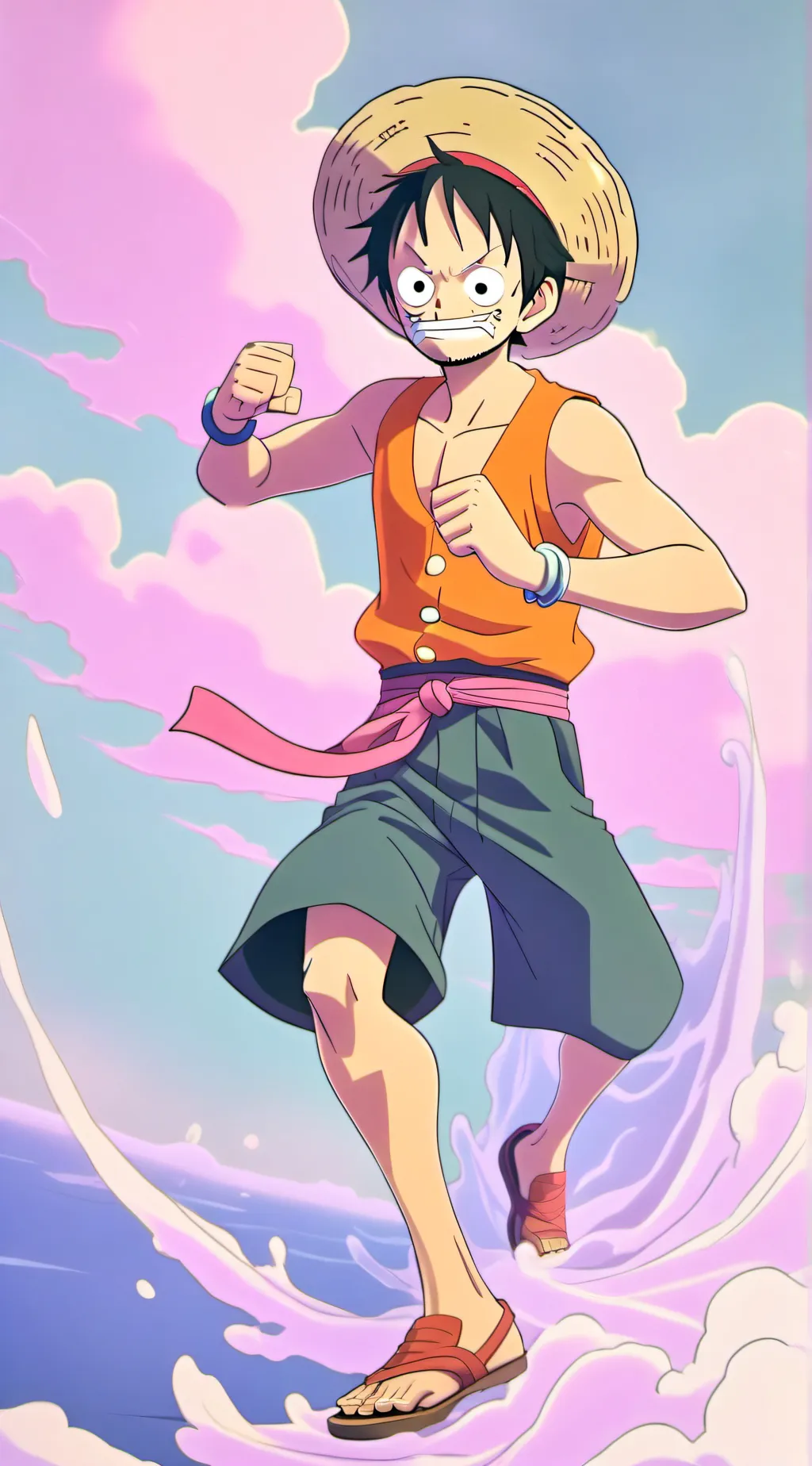 ai character: Luffy fighting background