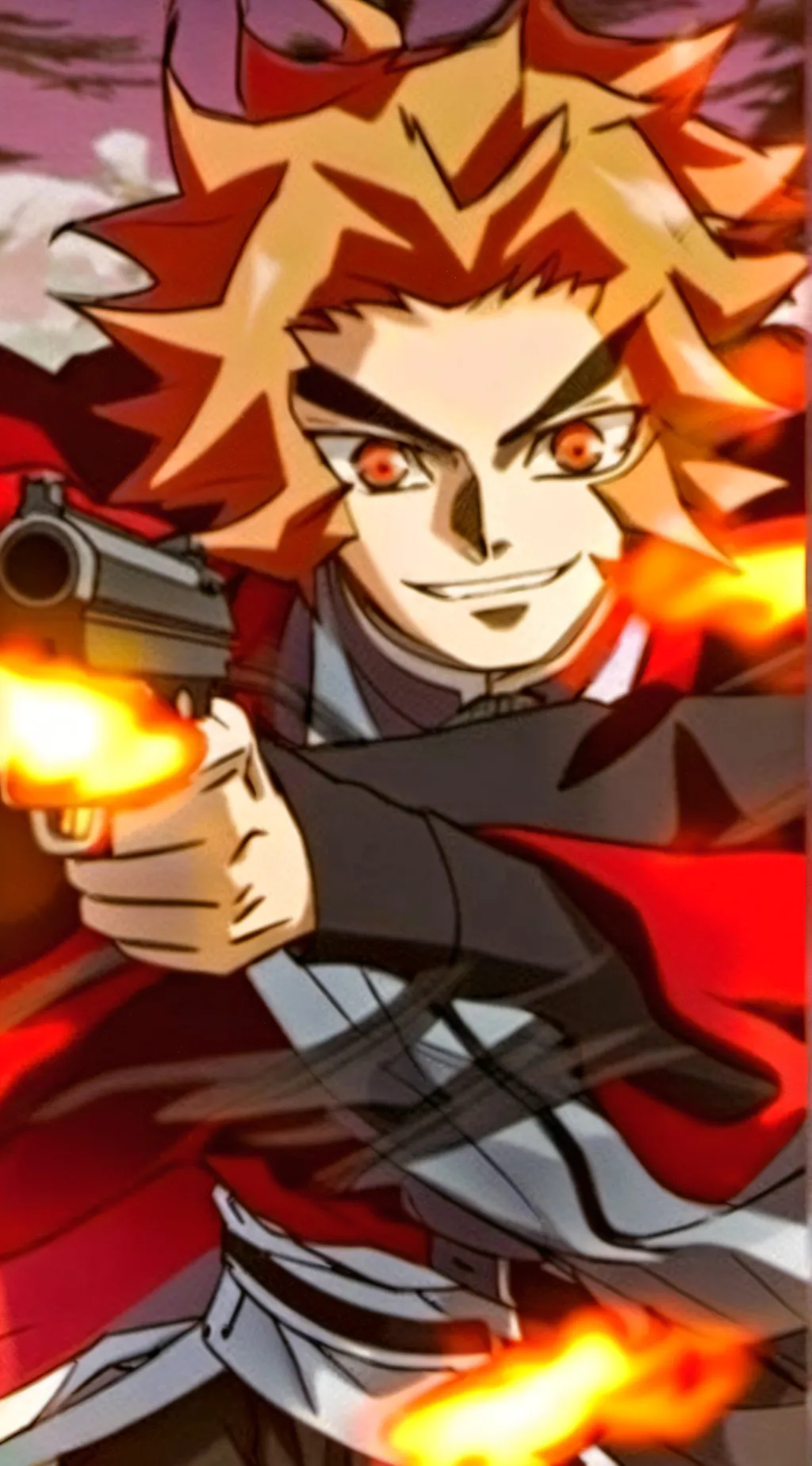ai character: rengoku with a gun background