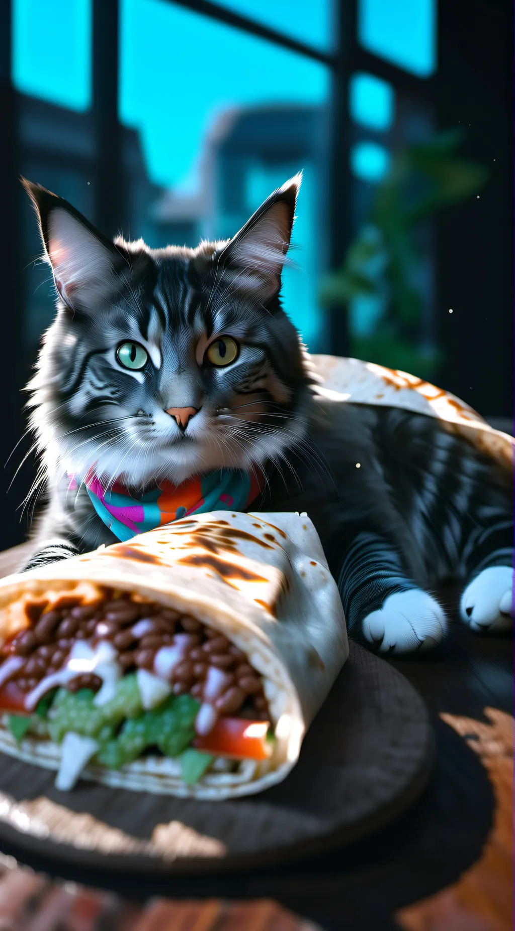 ai character: purrito cat background