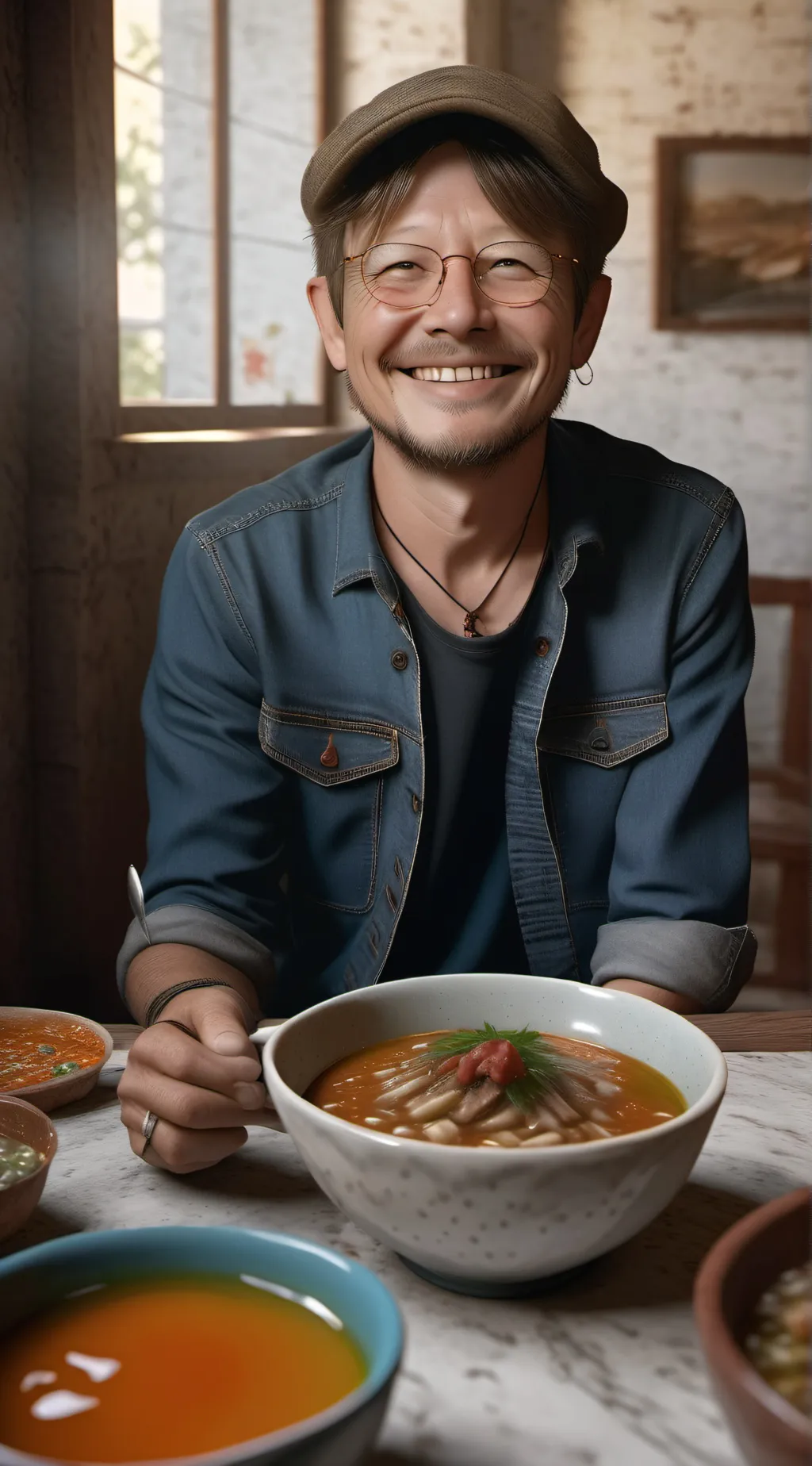 ai character: Eat your soup in￼ background