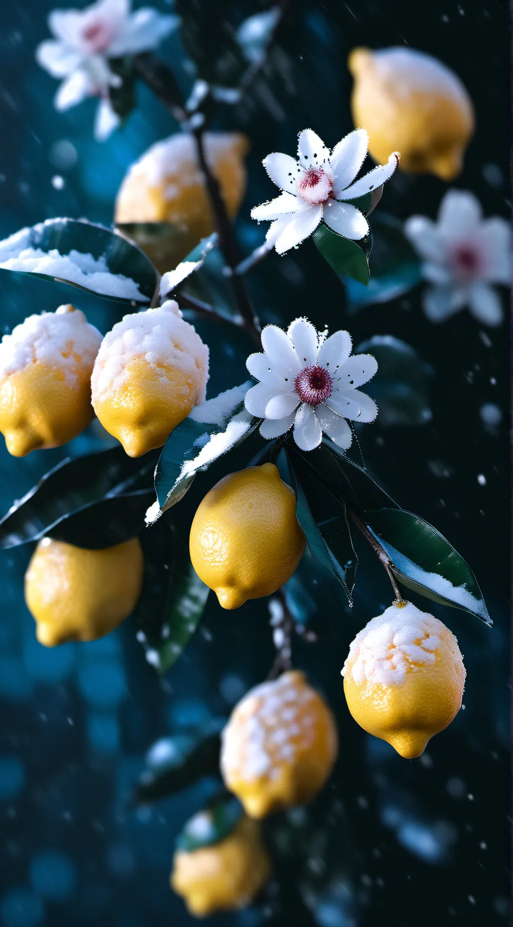 ai character: lemons in winter background