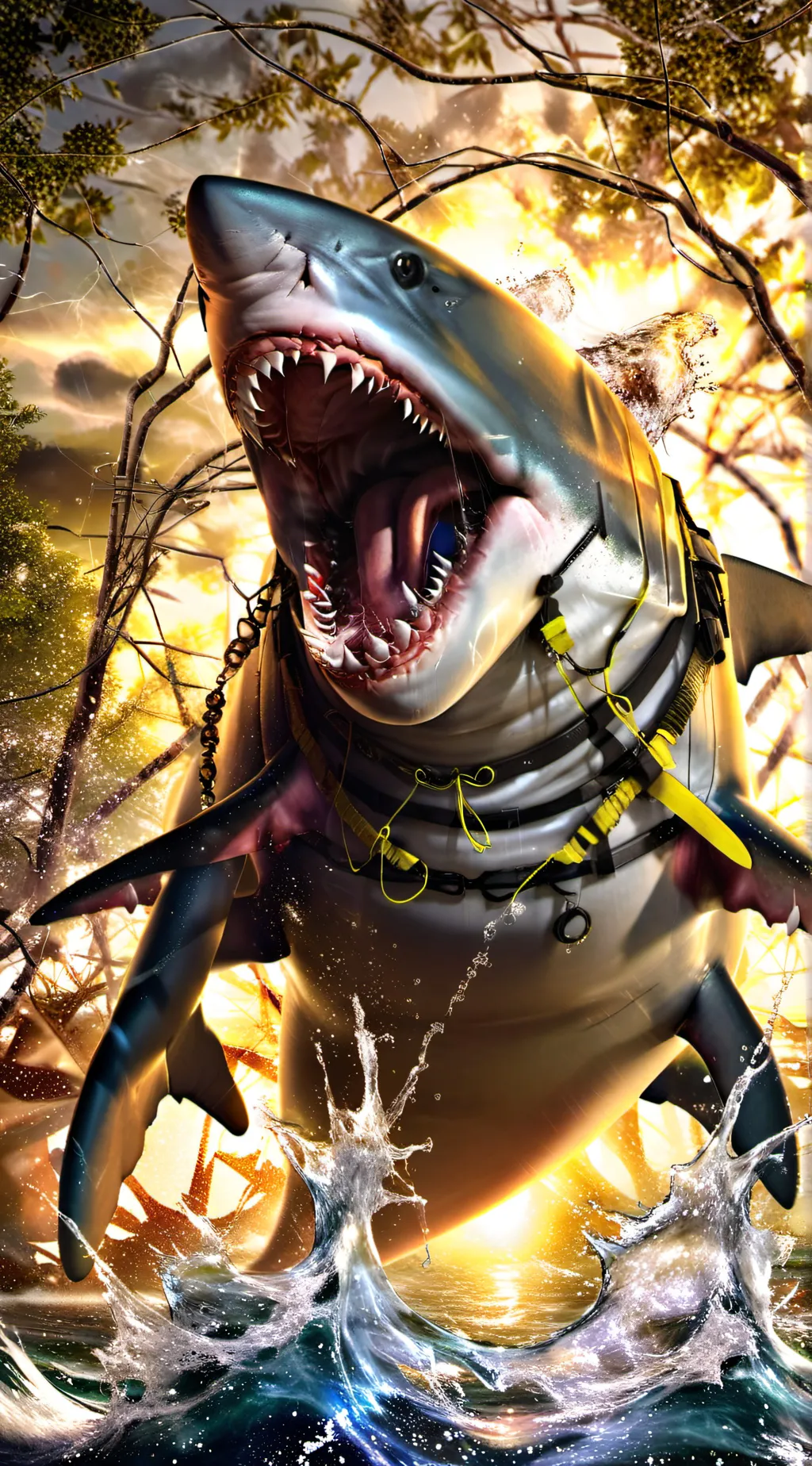 ai character: Electric shark background