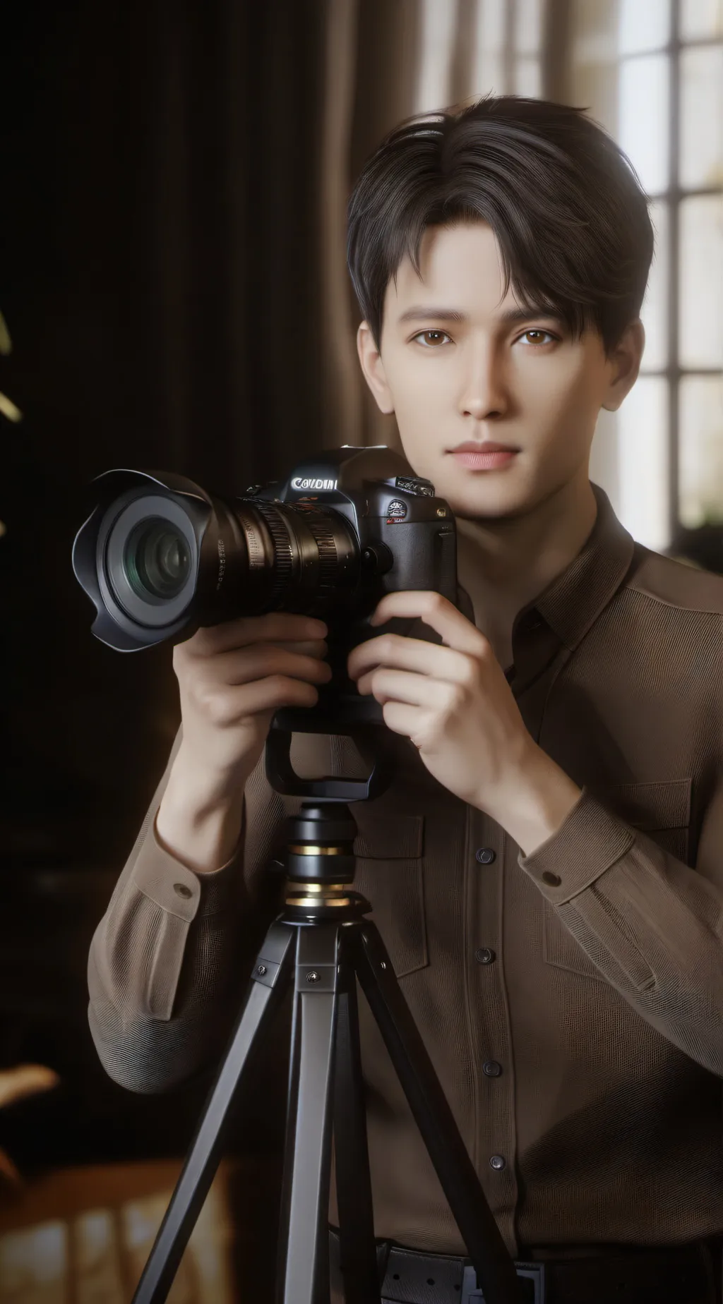 ai character: brown cameraman  background