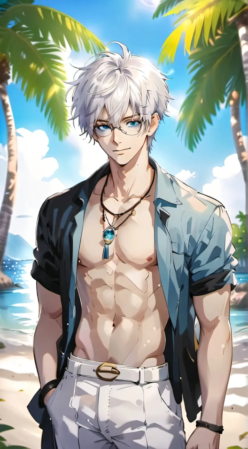 ai character: JJK at the beach background