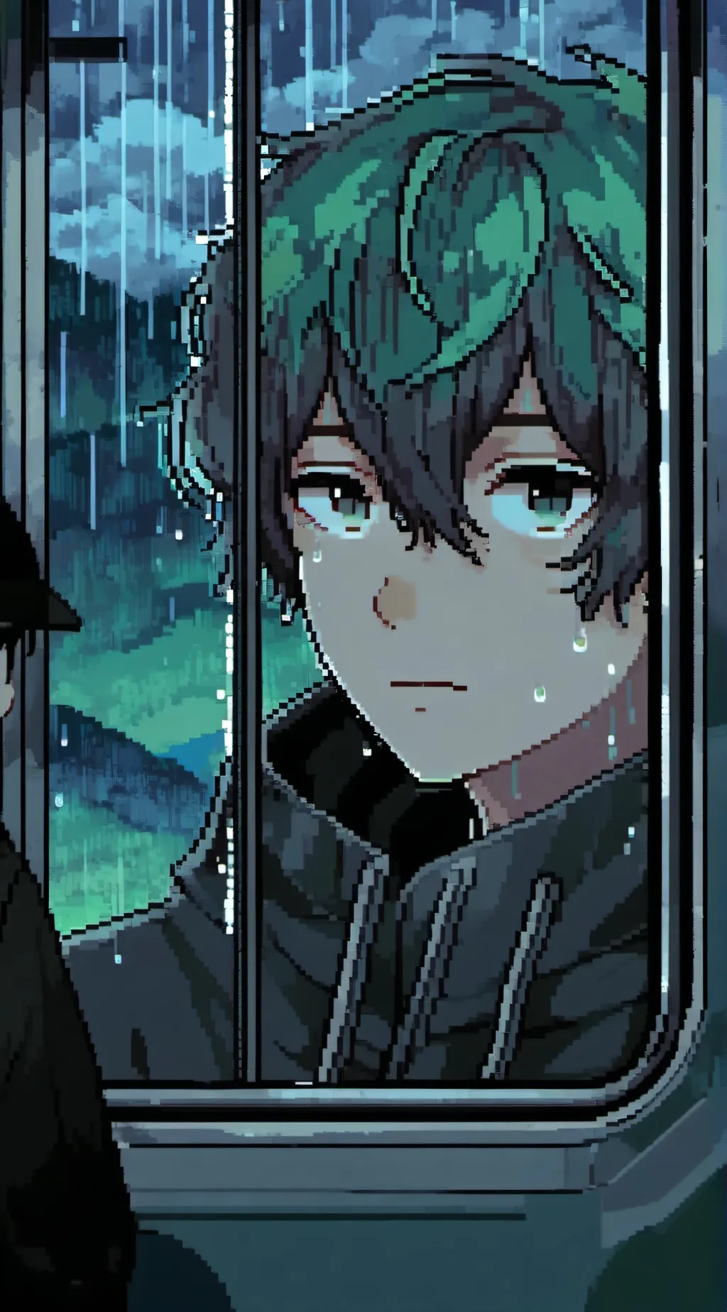 ai character: MHA Rainy Bus Ride background