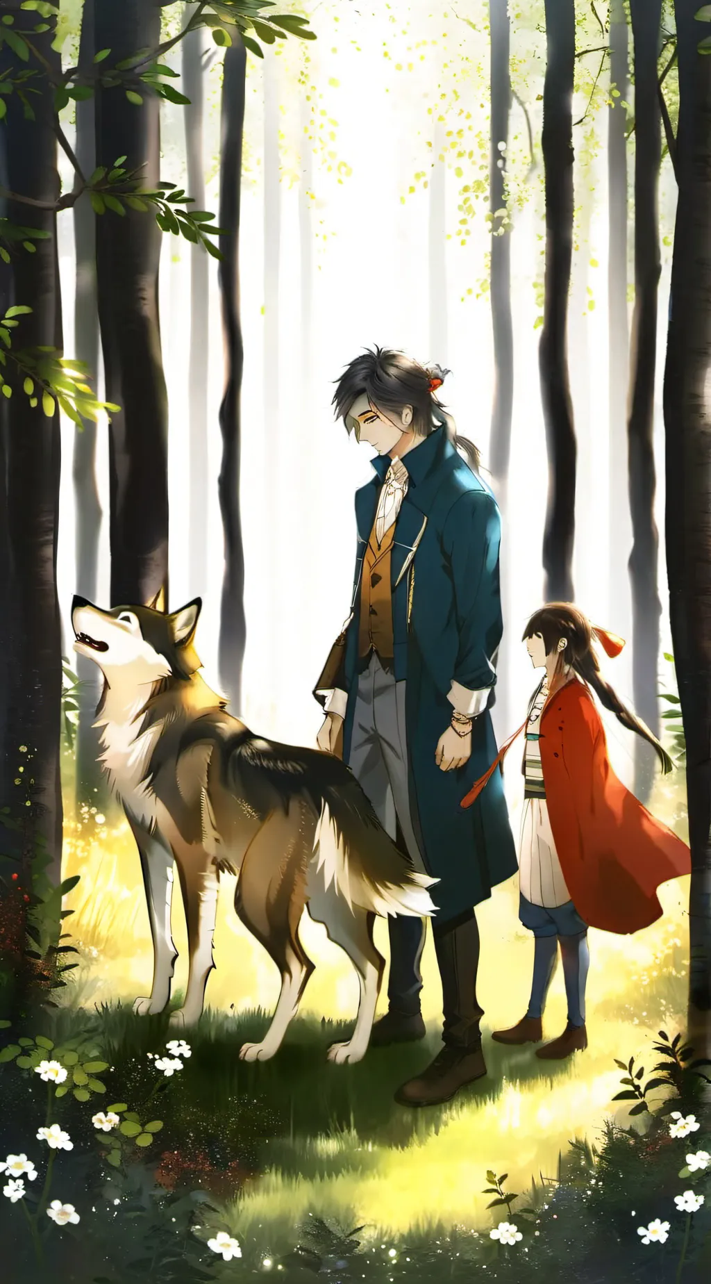 ai character: wolf and a bunny background