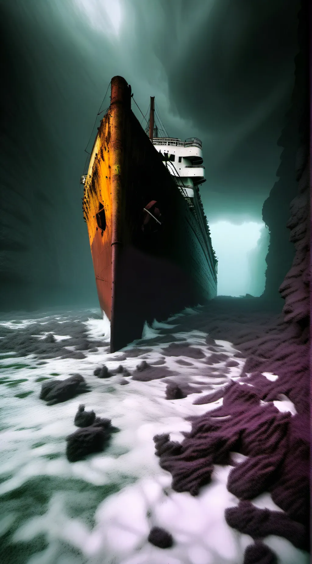 ai character: Titanic Wreckage background