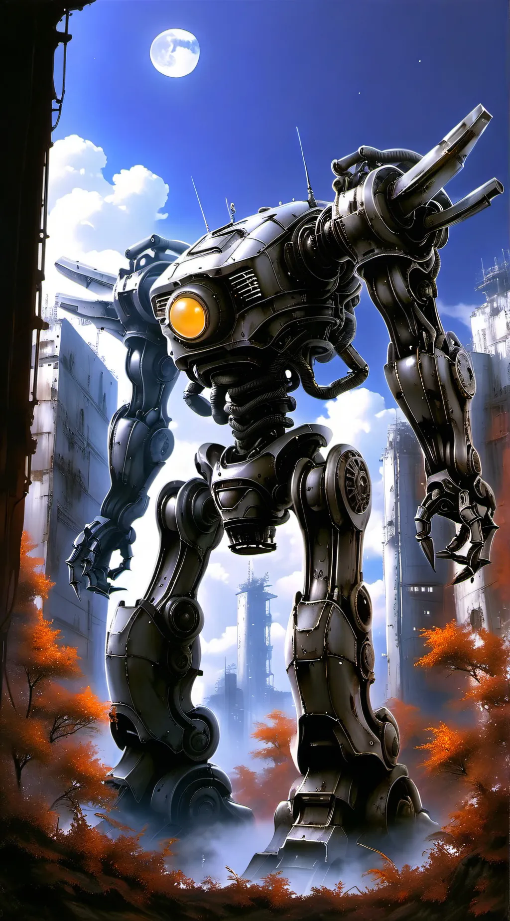 ai character: The mech junkyard background