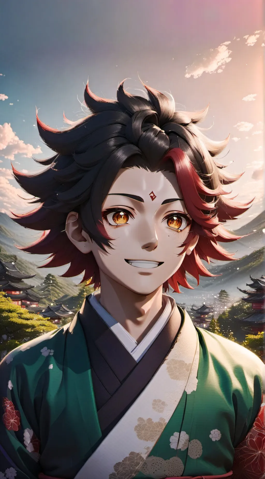ai character: tanjiro going razy background