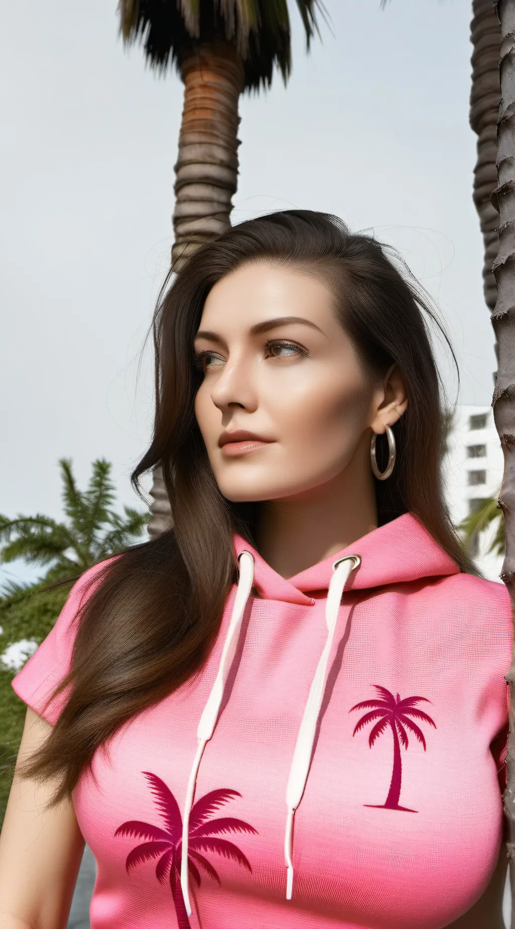 ai character: PINK PALM PUFF🌸🌴 background