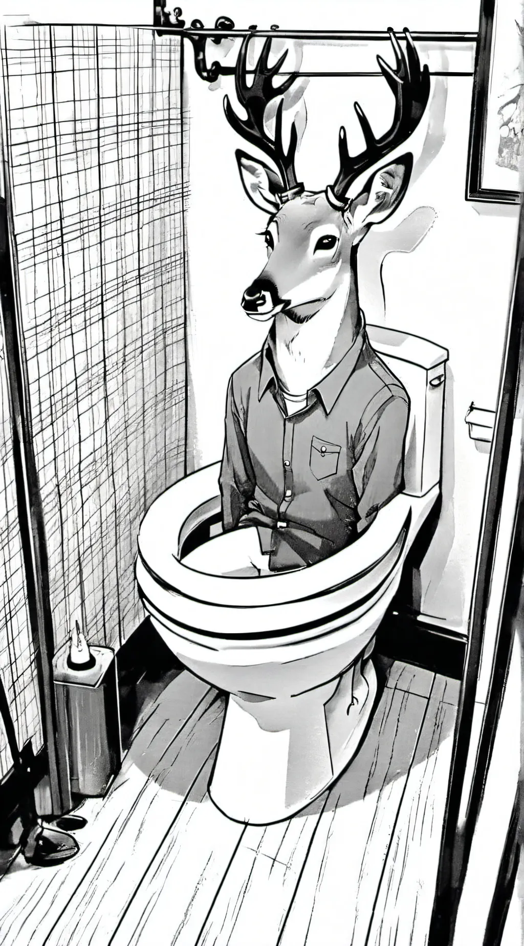 ai character: Deer in da toilet background