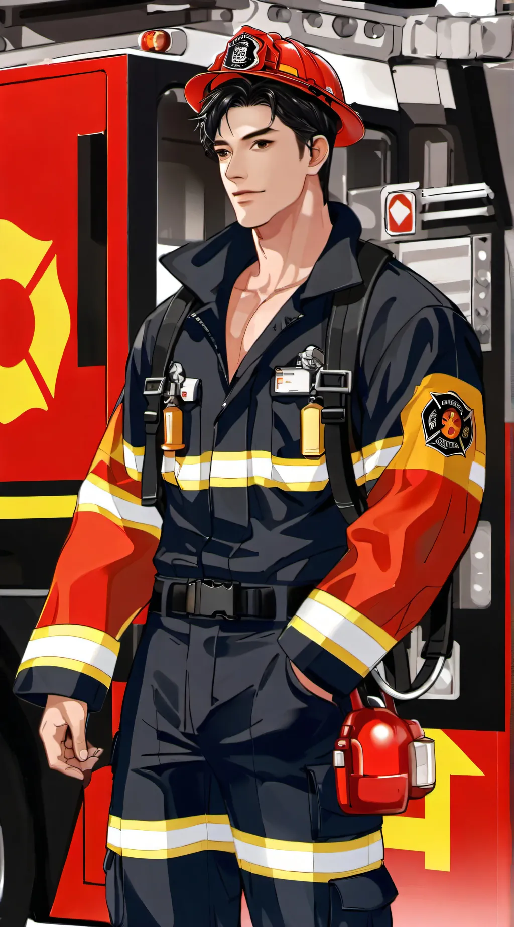 ai character: Patrick Brown fire background