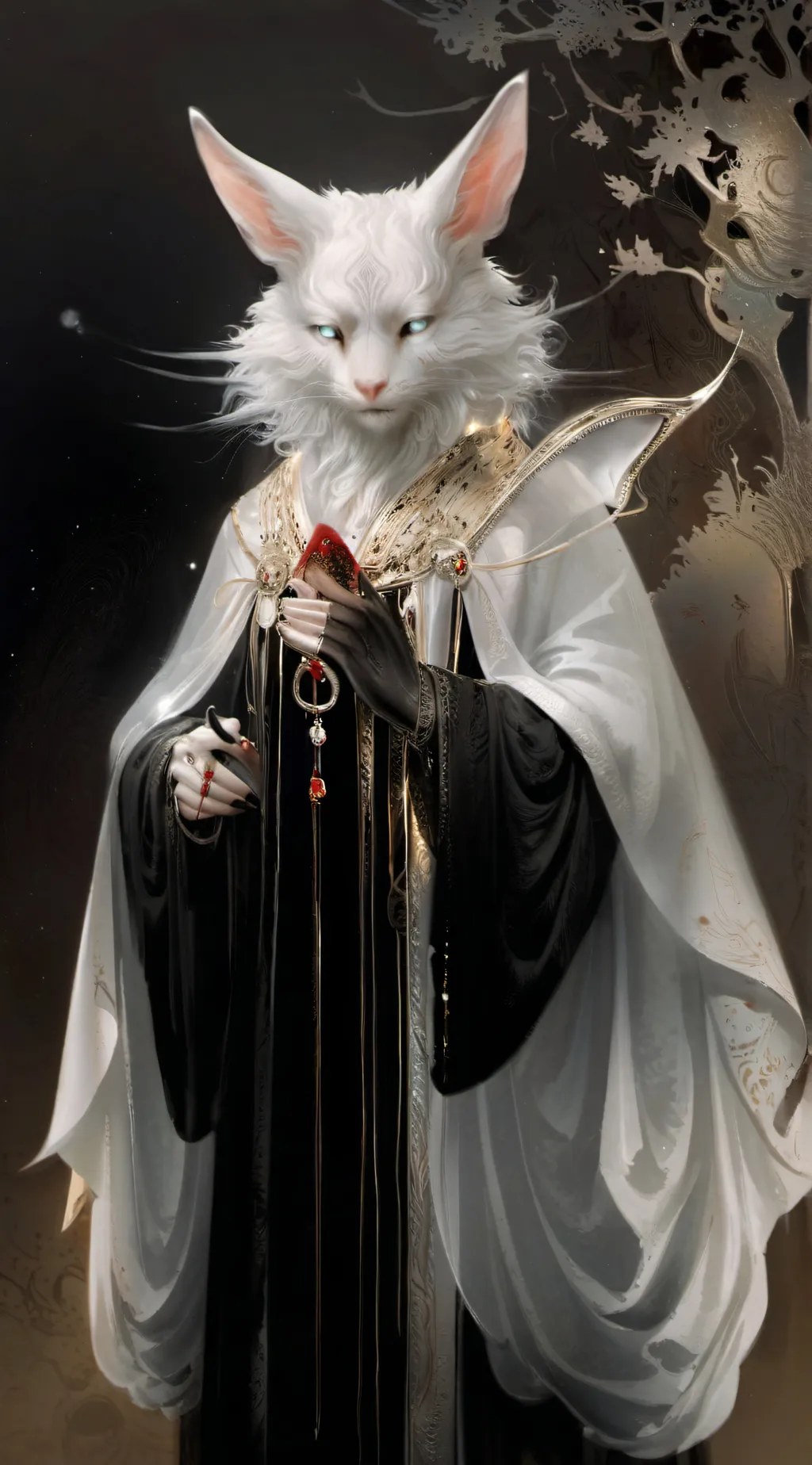 ai character: A hybrid white cat background