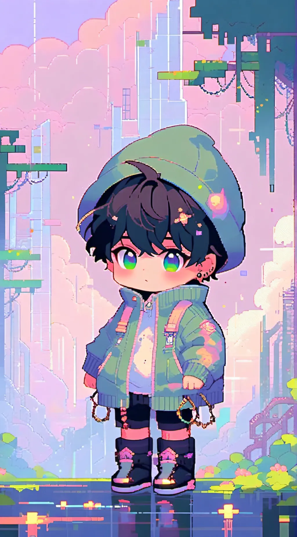 ai character: slender baby  background