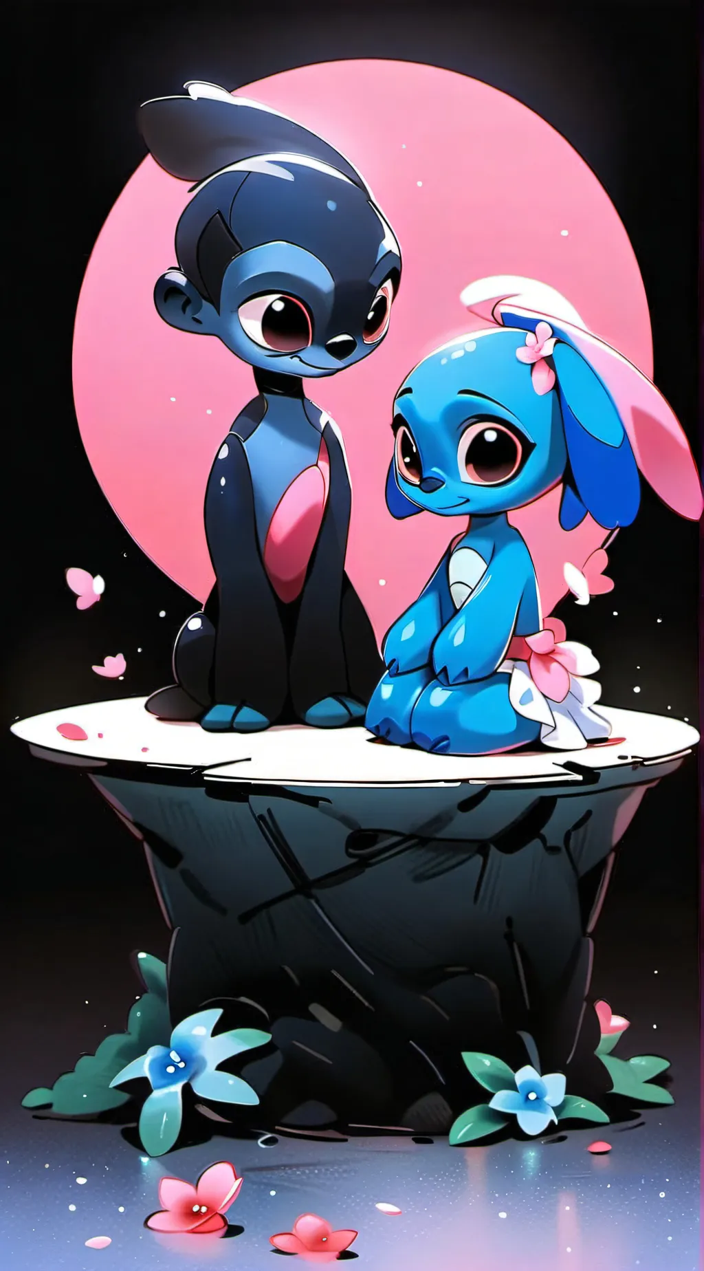 ai character: Stitch and angel background