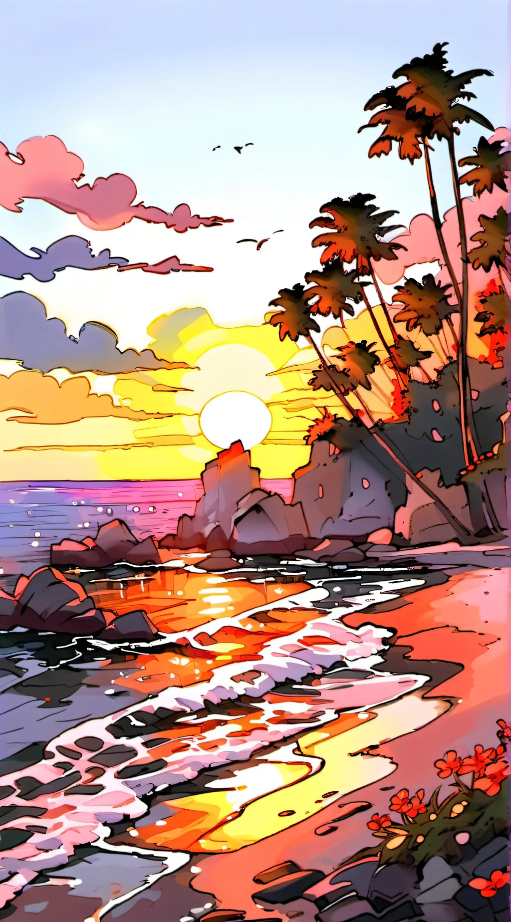 ai character: M.D beach sunset background