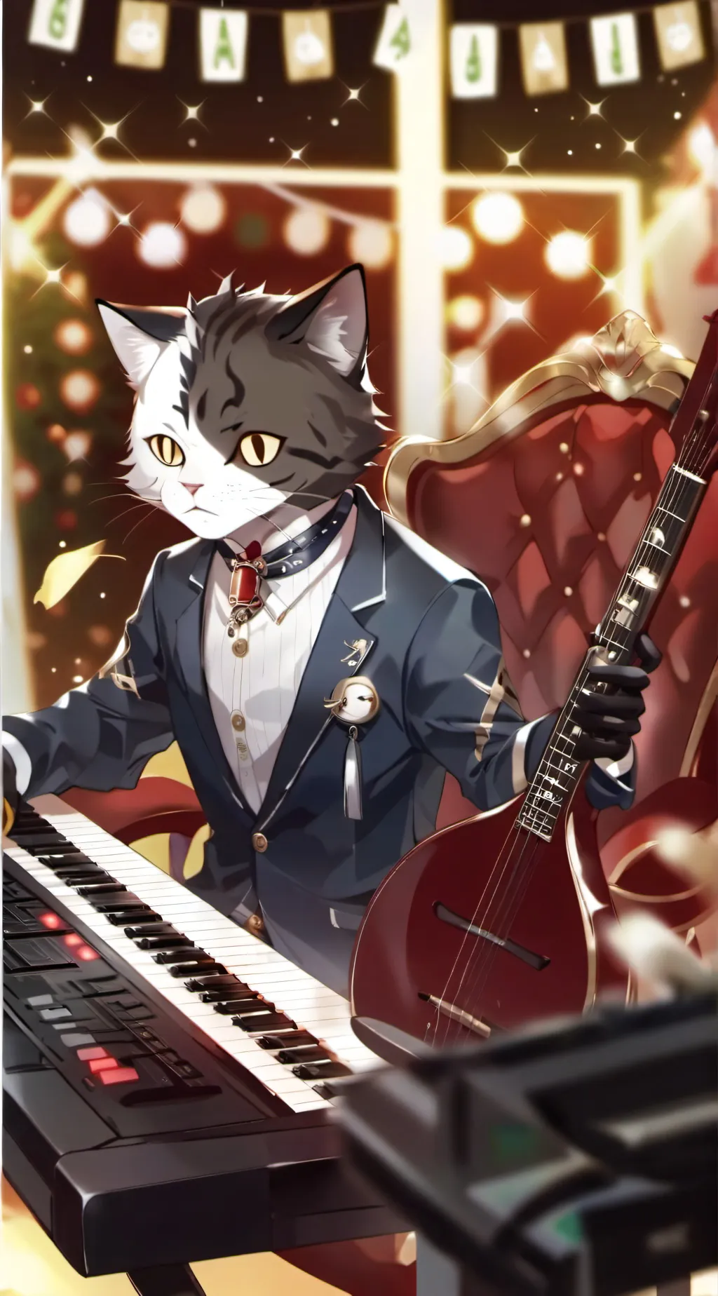 ai character: cat keyboard background