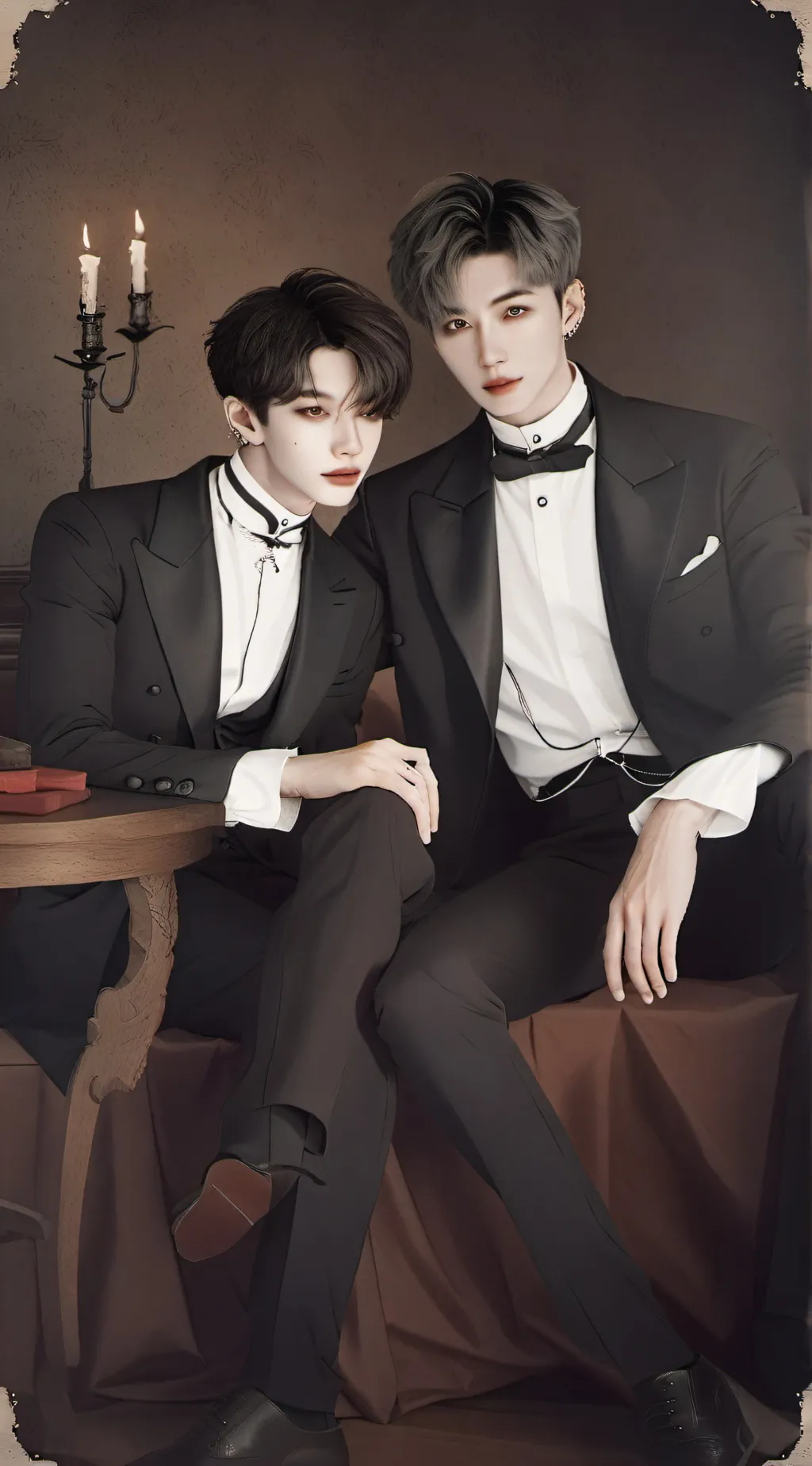 ai character: RM + V BTS background