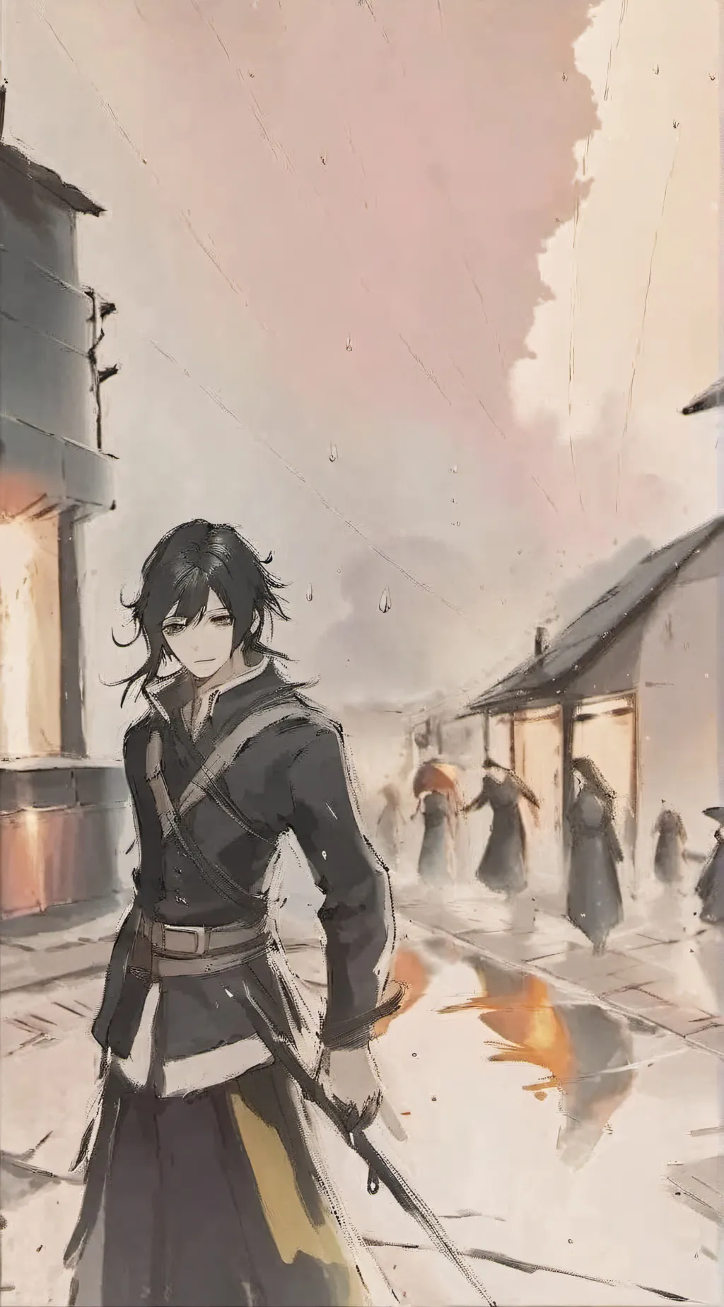 ai character: raining day background