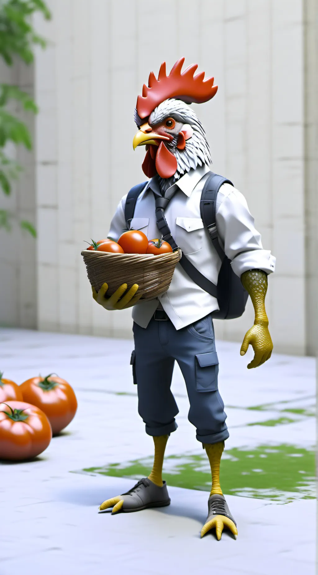 ai character: chicken tomato background