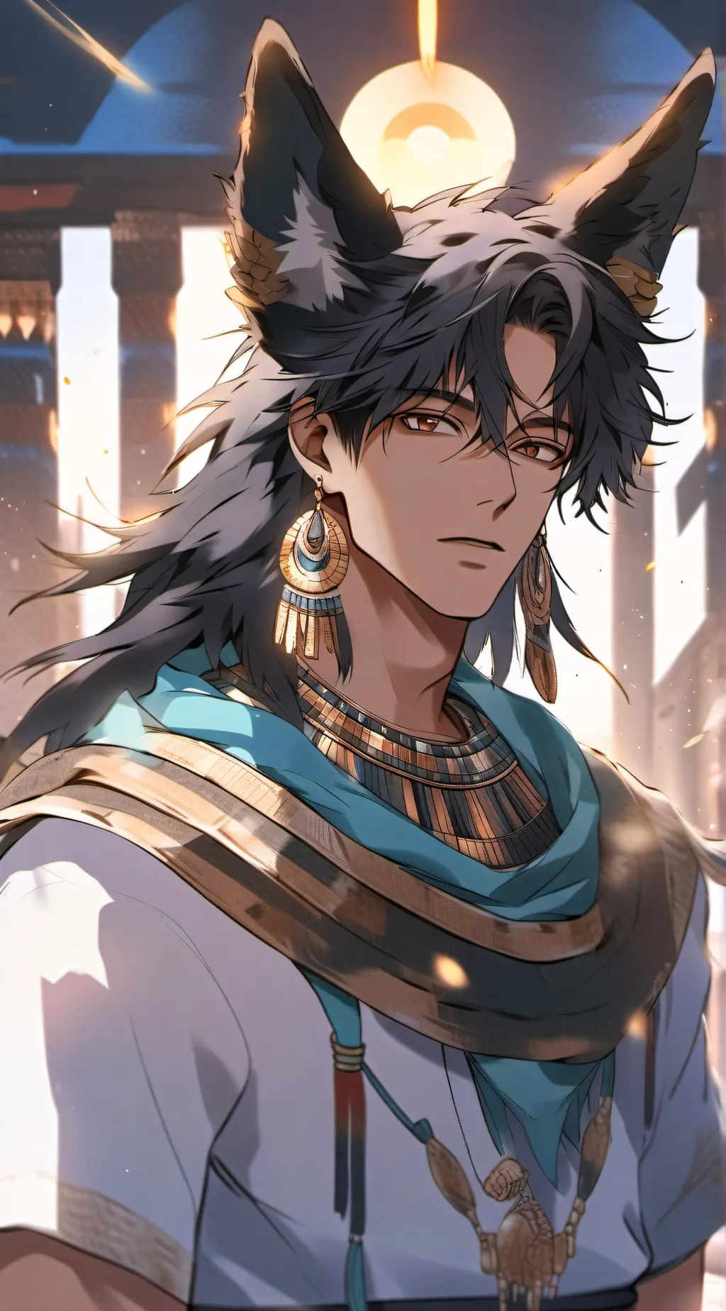 ai character: Anubis  background