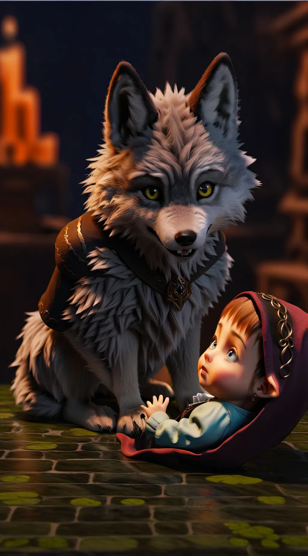 ai character: wolf traveler  background