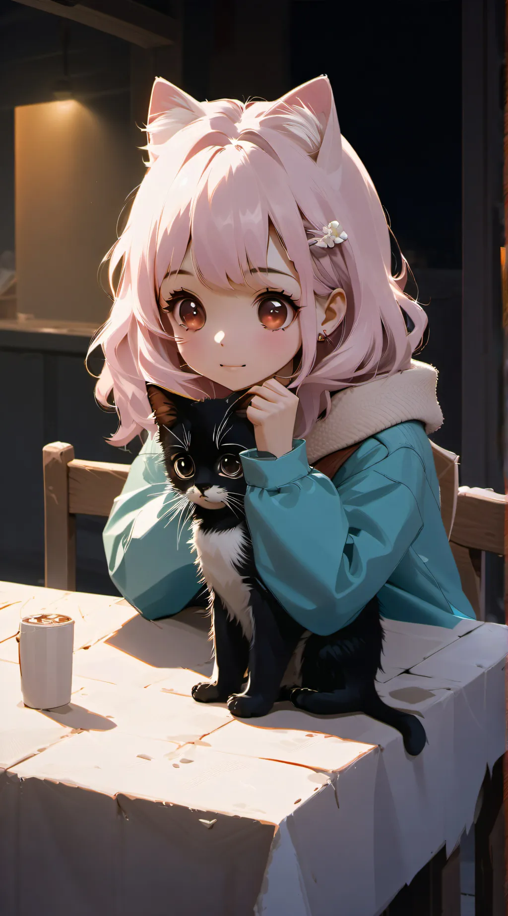 ai character: Cat girl  background