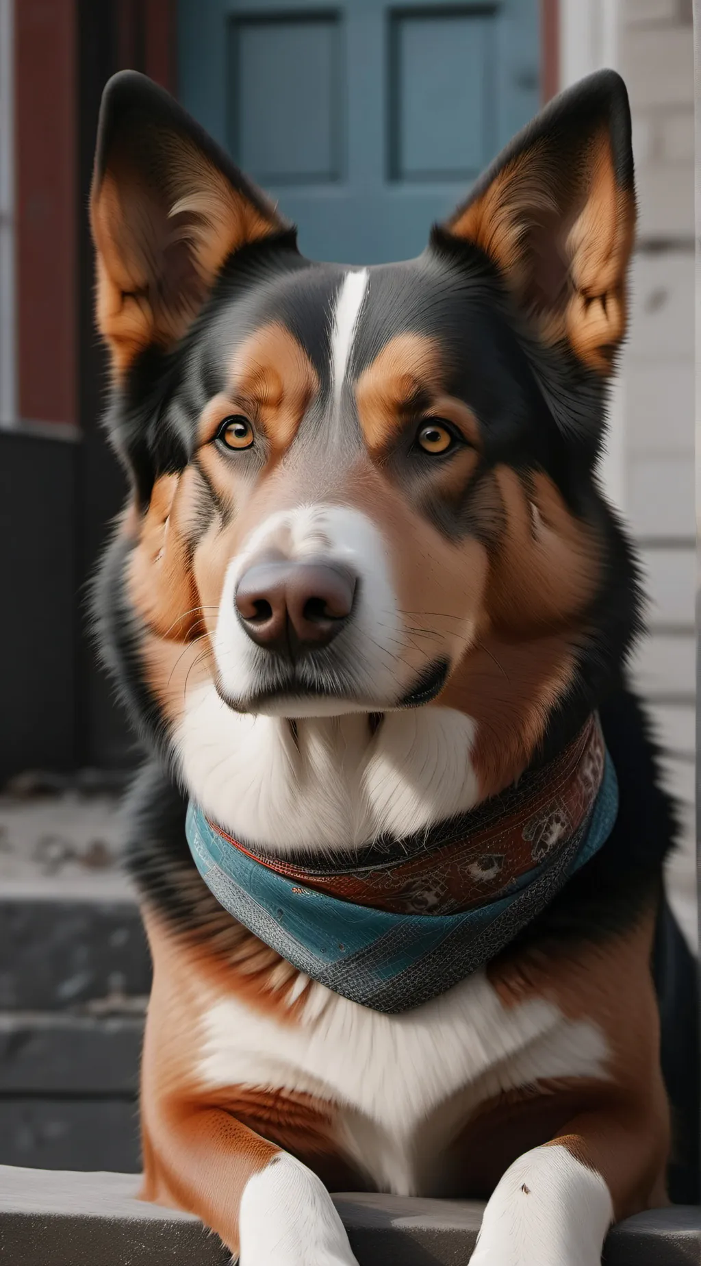 ai character: The best dog in th background