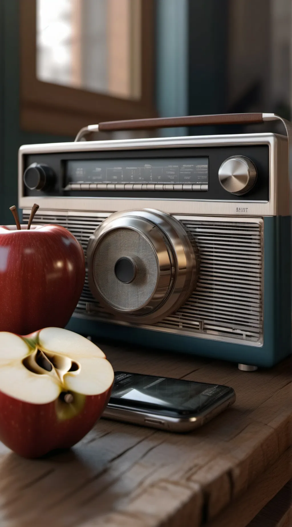 ai character: radio-apple background