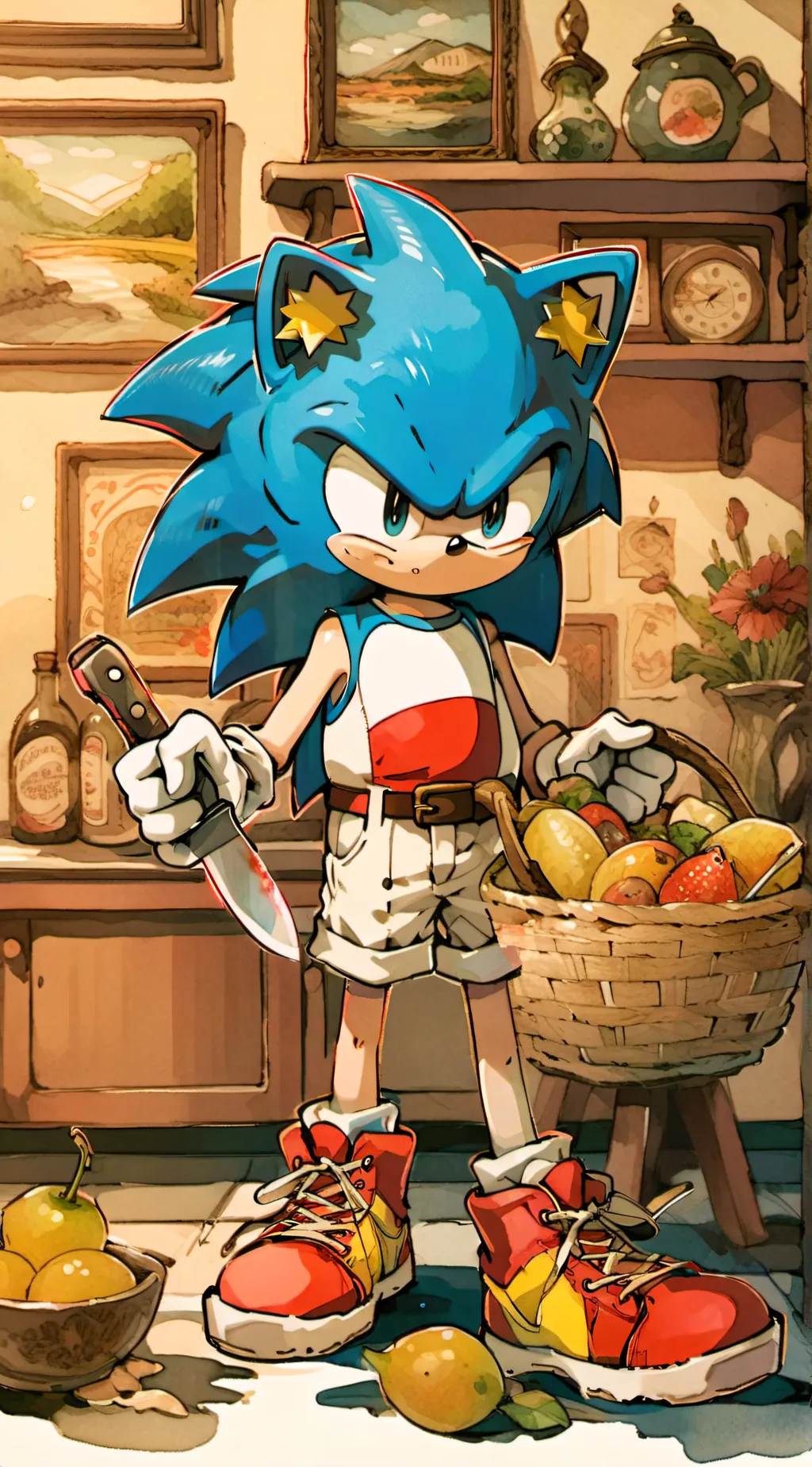 ai character: sonic with knife background