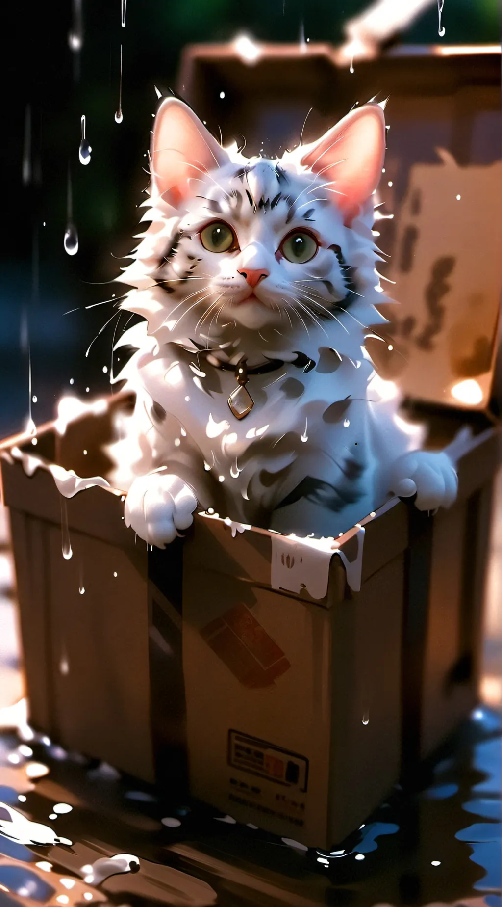 ai character: Sad lost cat  background