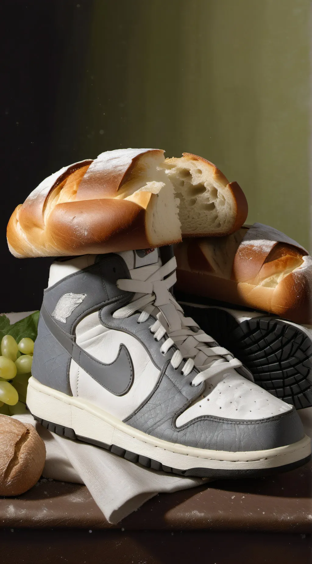 ai character: bread shoes background