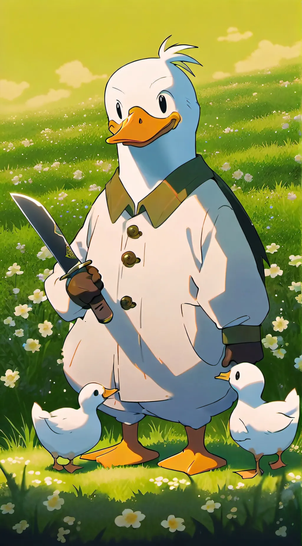 ai character: duck with a knife background