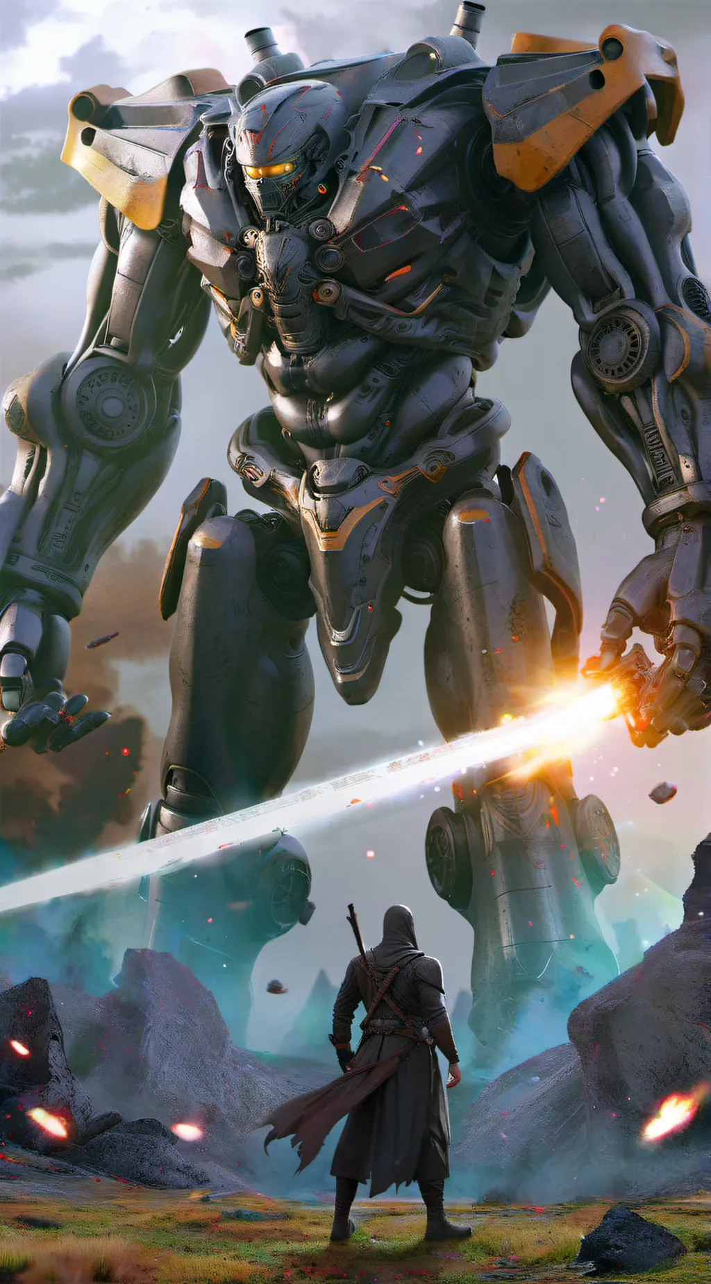 ai character: human vs robot war background