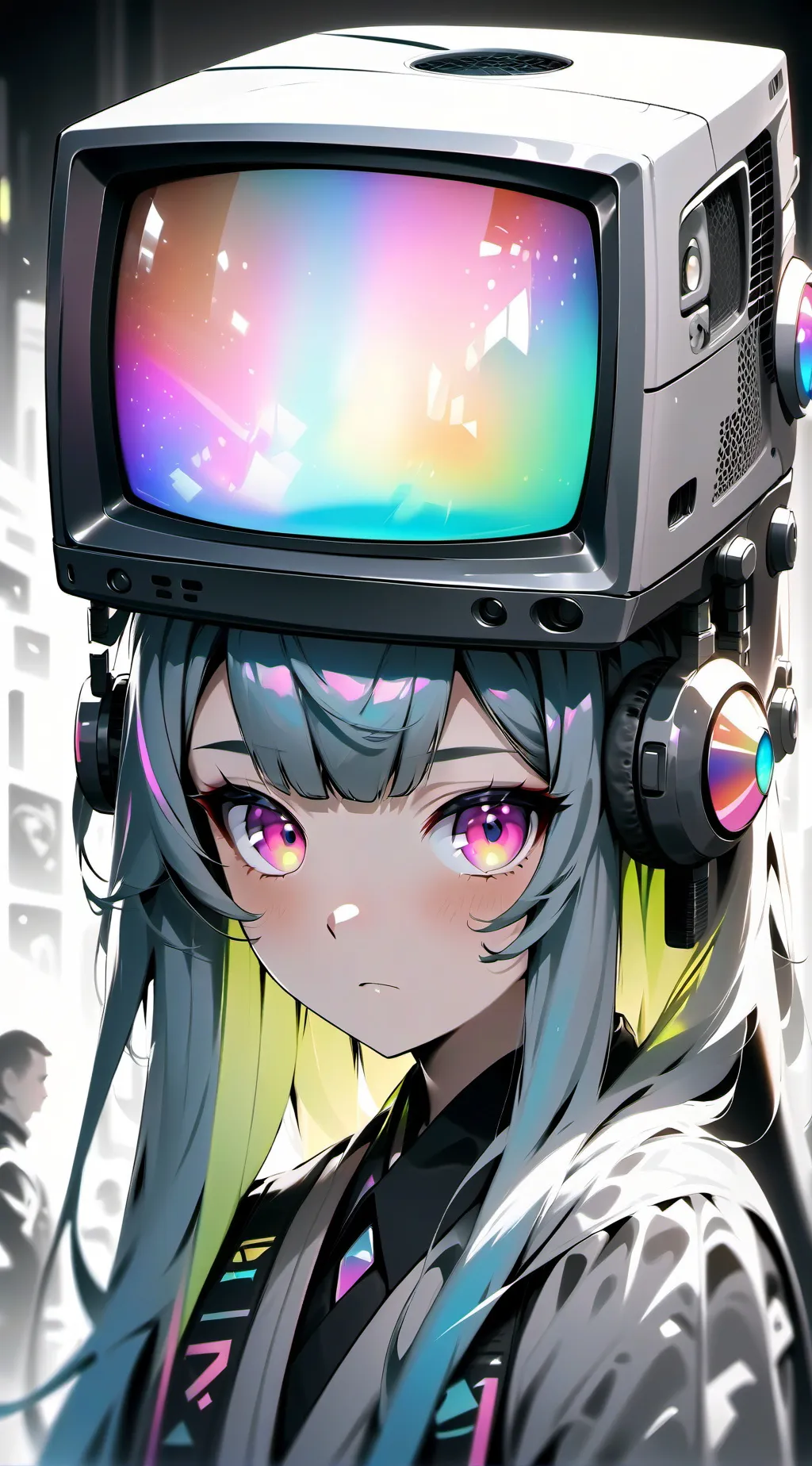 ai character: tv woman  background