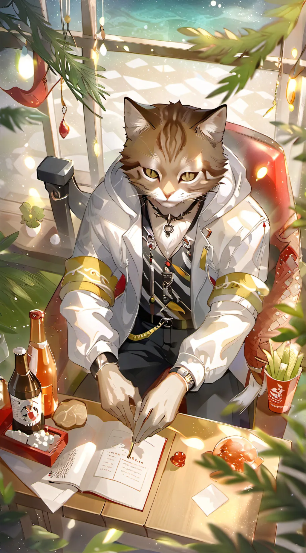 ai character: cat with soda background