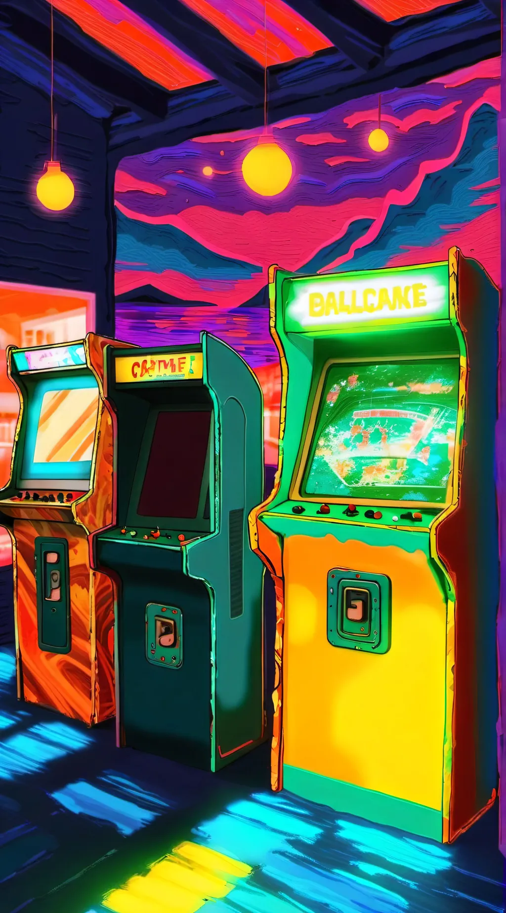 ai character: Hazbin + arcade  background