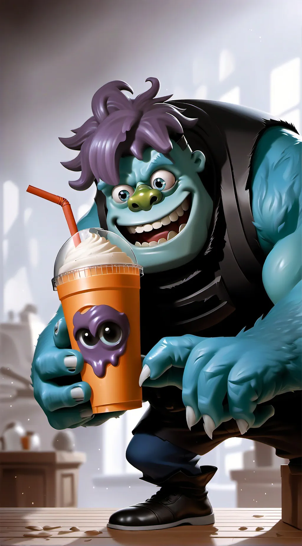 ai character: grimace monster background