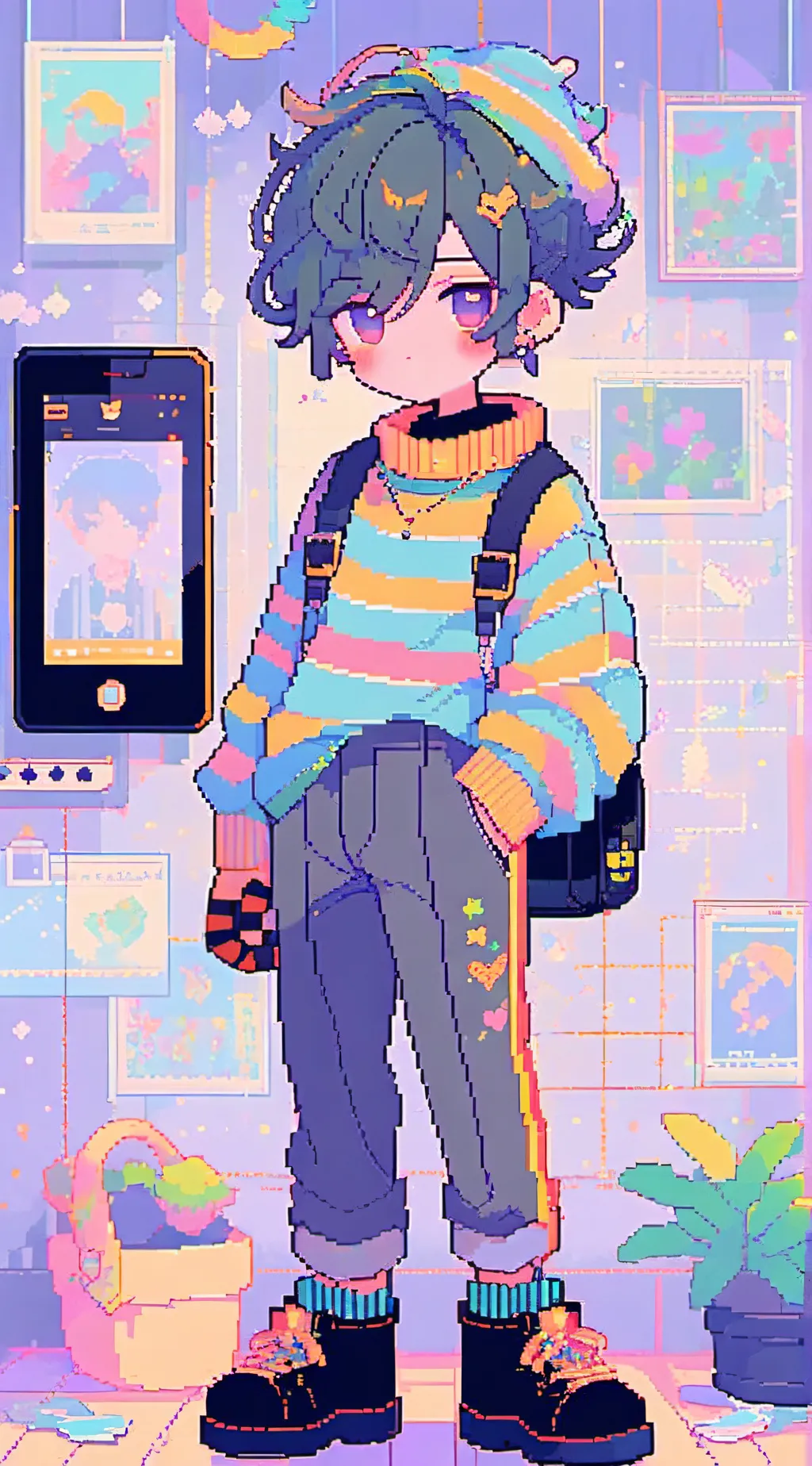 ai character: stripes background