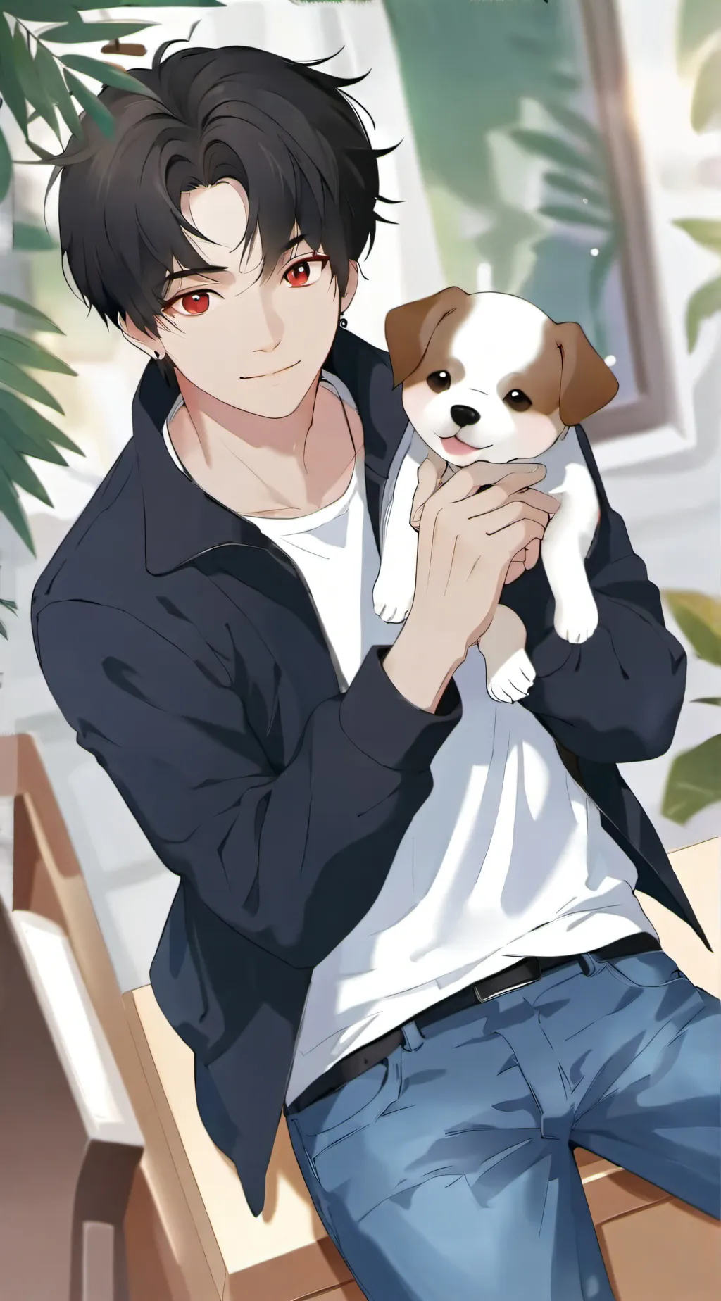 ai character: James and doggy background