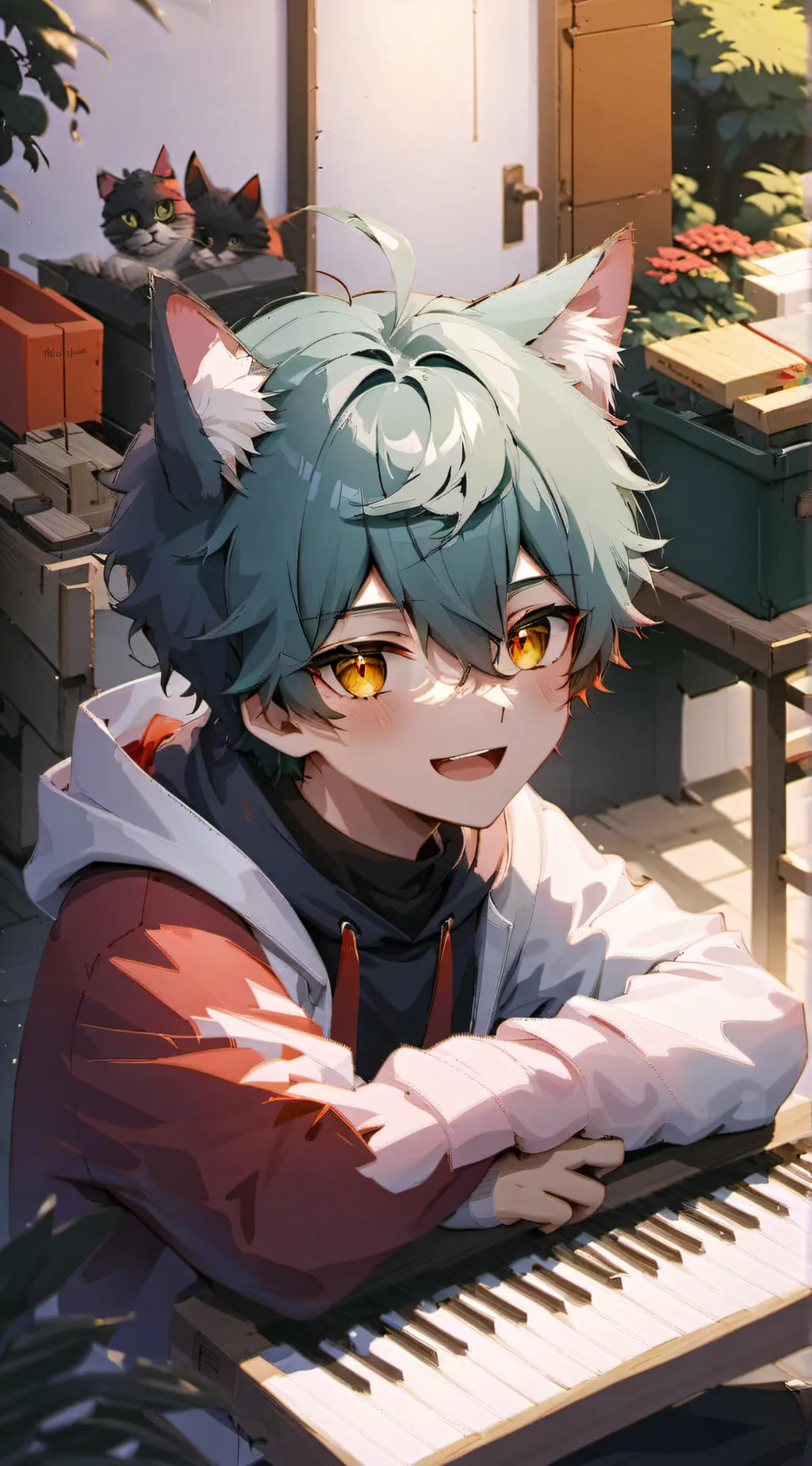 ai character: Cat kid homeless background