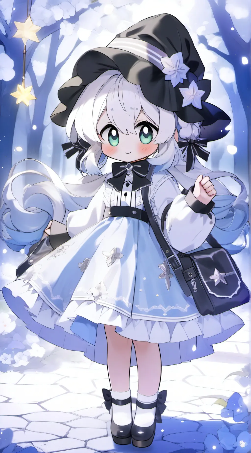 ai character: chibi cute witch background