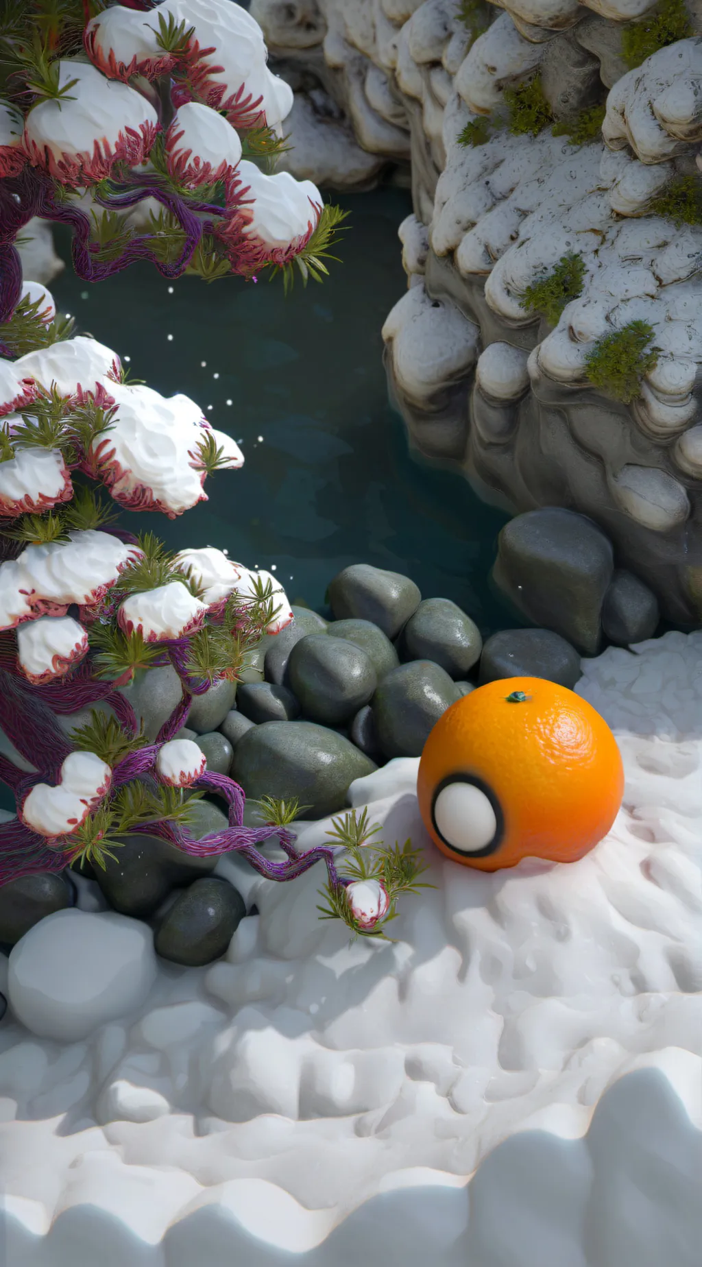 ai character: Talking orange. background