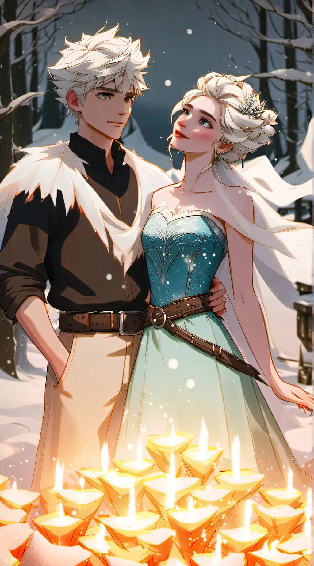 ai character: Elsa & Jack Frost background