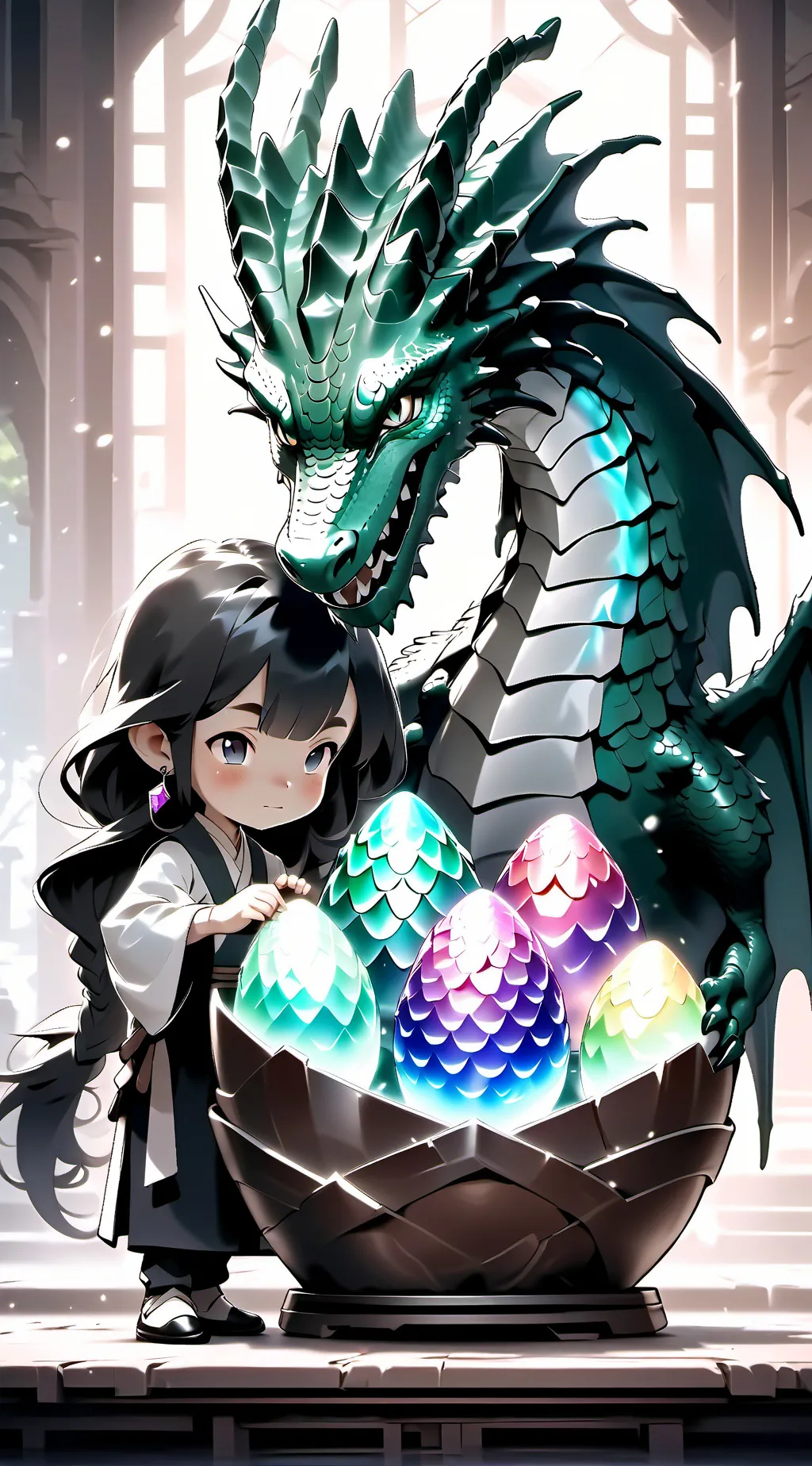 ai character: Mom and daughters  background