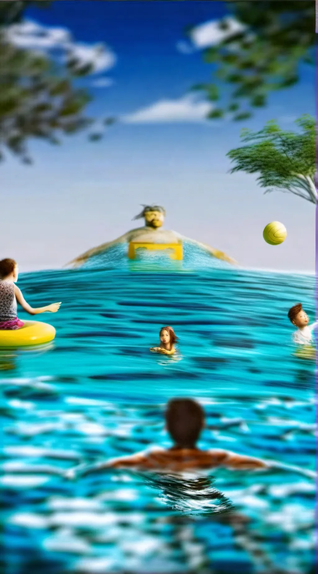 ai character: demon family beach background