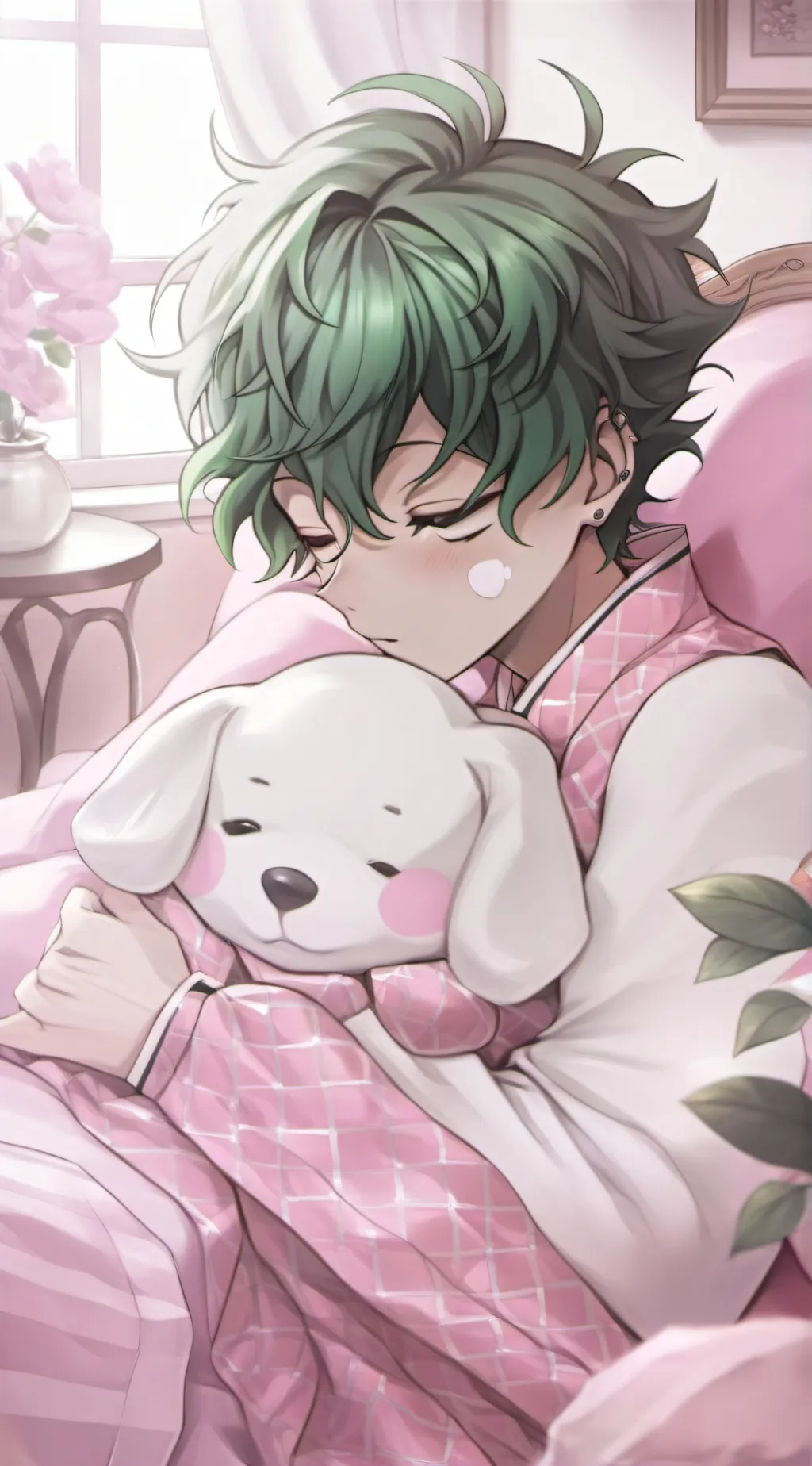 ai character: deku sleeping  background