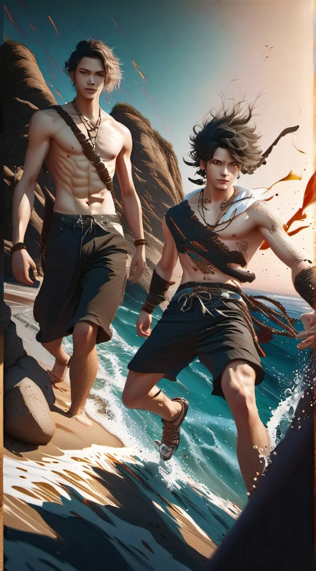 ai character: Kny beach day  background